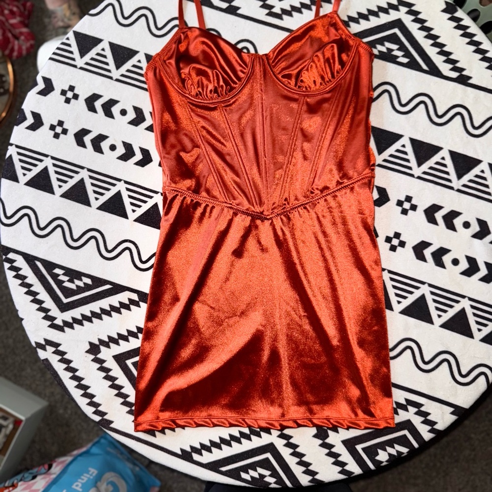 Satin Rust Orange Mini Dress